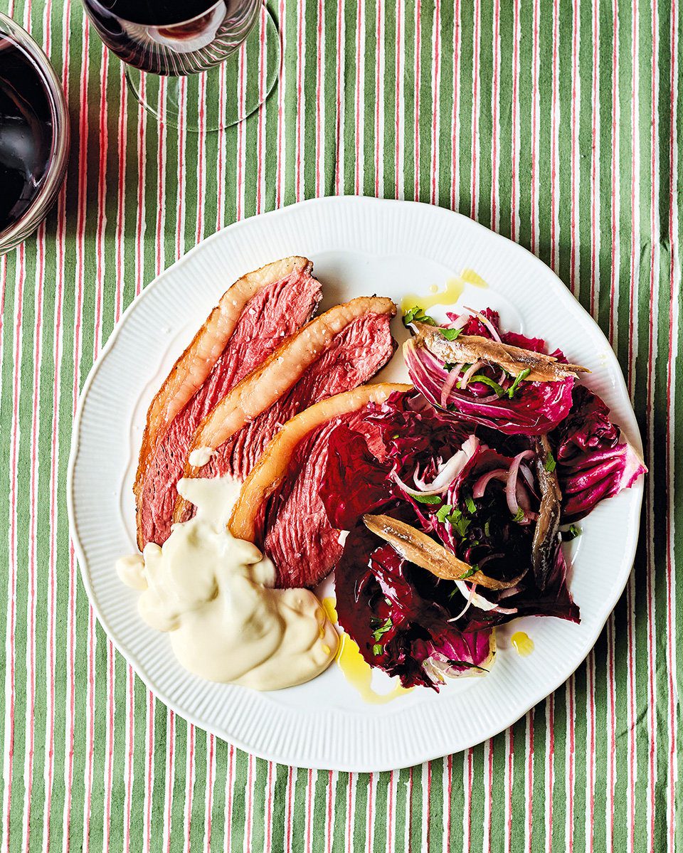 picanha牛排配帕爾瑪森·富特塔（Parmesan Fonduta），拉迪奇奧（Radicchio），鳳尾魚和蔥